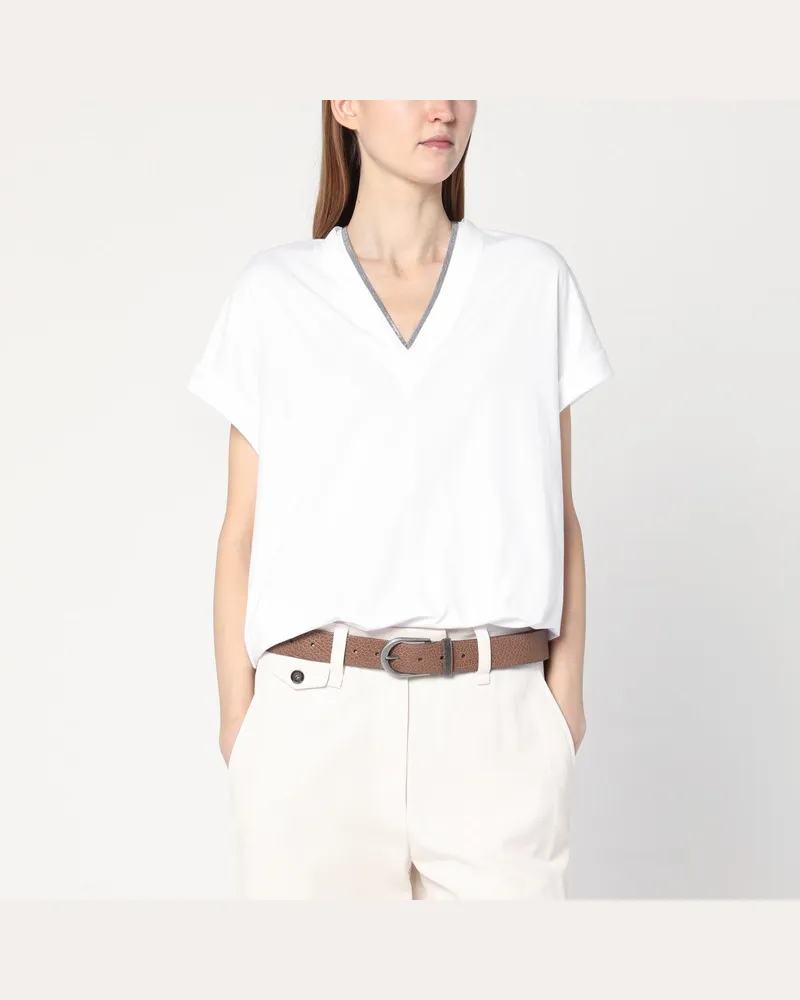 Brunello Cucinelli Weißes T-Shirt aus Baumwolle Weiß