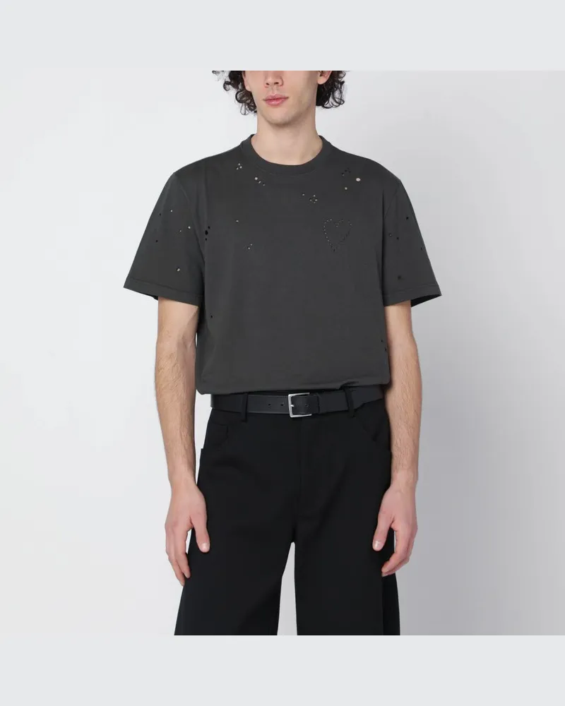 Golden Goose Anthrazitfarbenes Vintage-T-Shirt mit perforiertem Herz Grau