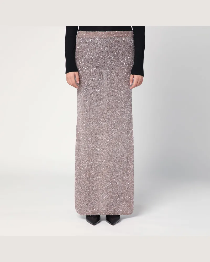 Balenciaga Hellbrauner/silberner Maxirock mit Pailletten Brown