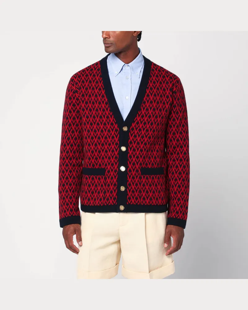 Valentino Garavani Cardigan mit Jacquard-Muster Toute la V rot/marineblau Blue