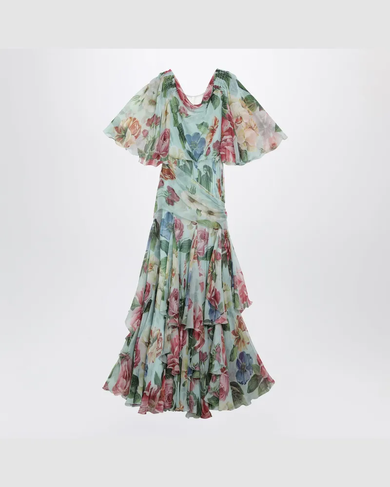 Dolce & Gabbana Langes Kleid aus floralem Chiffon Multicolor