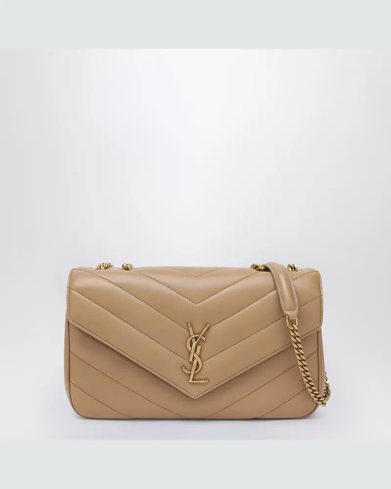 Saint Laurent Mittelgroße hellbraune LouLou-Tasche aus Leder Beige