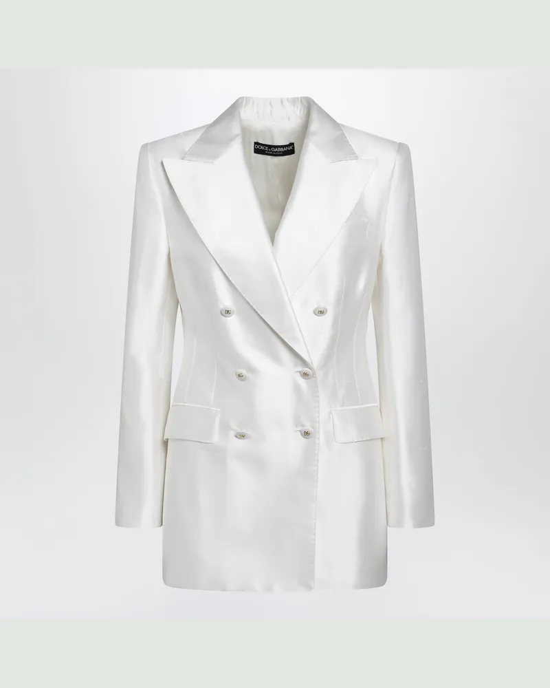Dolce & Gabbana Doppelreihige Seidenjacke in Naturweiß White