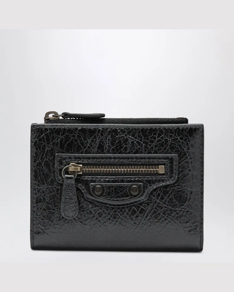 Balenciaga Bi-Fold-Portemonnaie Le City aus Lammleder, schwarz Black