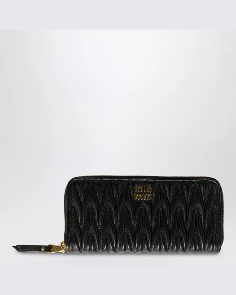 Miu Miu Große Geldbörse aus schwarzem gestepptem Nappaleder Schwarz