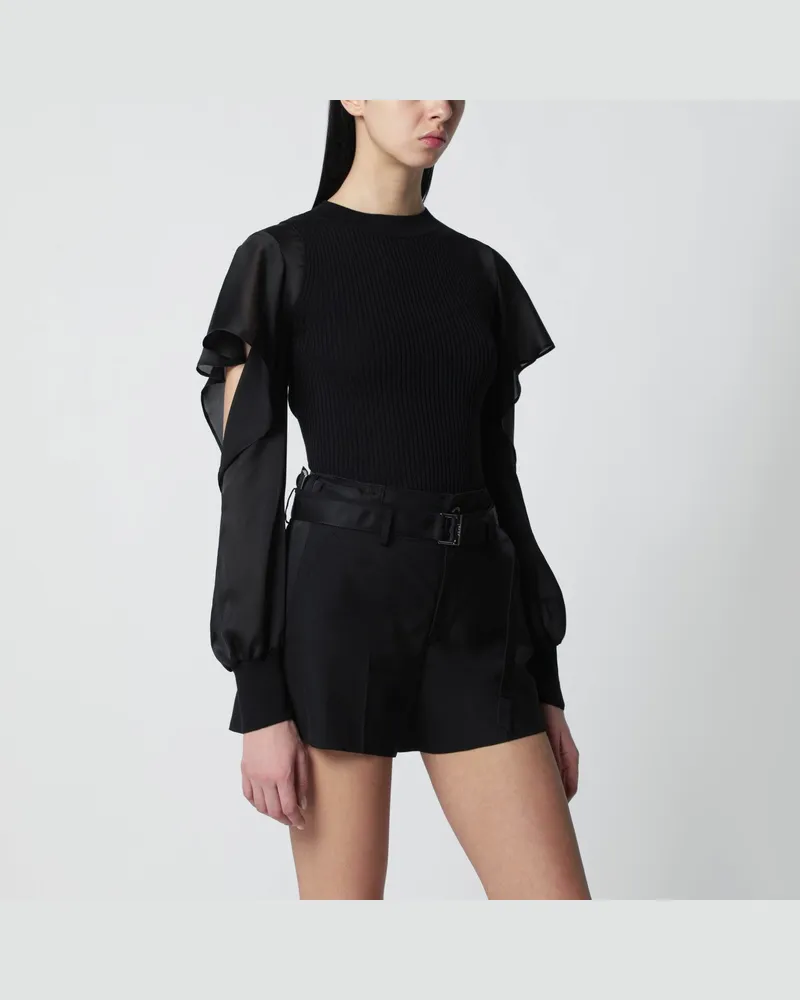 Sacai Schwarzer Pullover mit semitransparenten Ärmeln Black