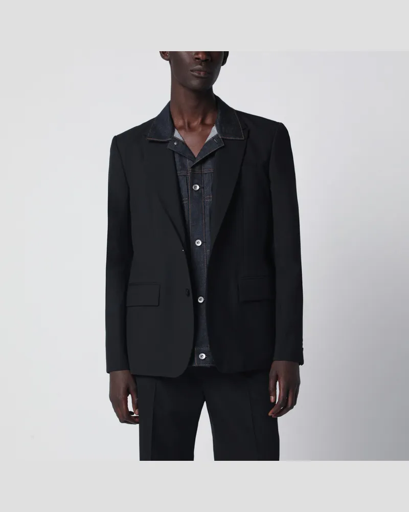 Sacai Schwarze einreihige Jacke mit Denim-Einsatz Multicolor