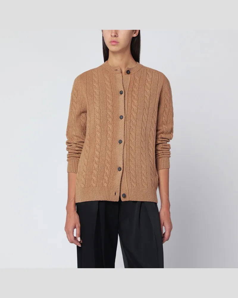 The Row Loneke-Cardigan aus hellbrauner Wolle 