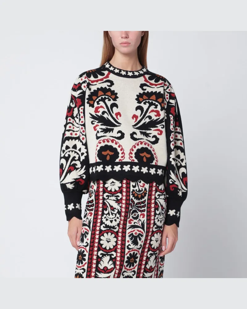 FARM Rio Elfenbeinfarbener Pullover mit Tapisserie Mehrfarbig
