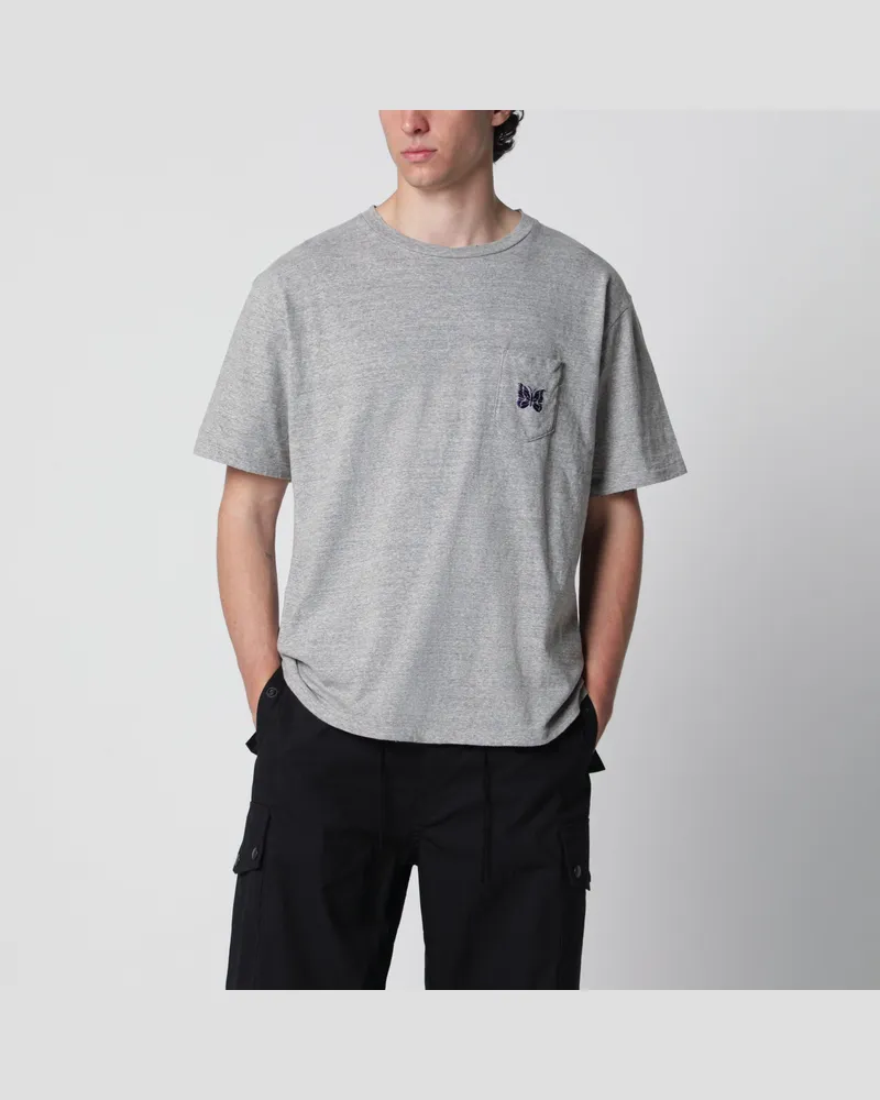 NEEDLES Graues Baumwoll-T-Shirt mit Stickerei Grey