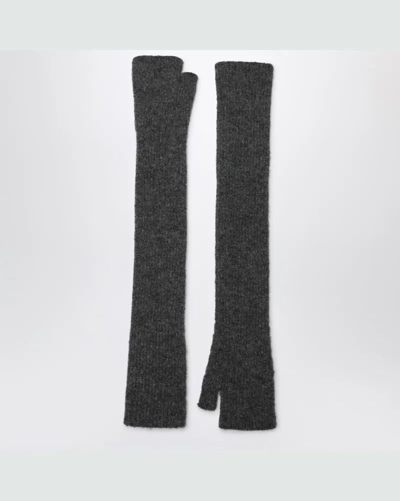 Roberto Collina Lange graue Handschuhe aus Kaschmir-Seiden-Mix 