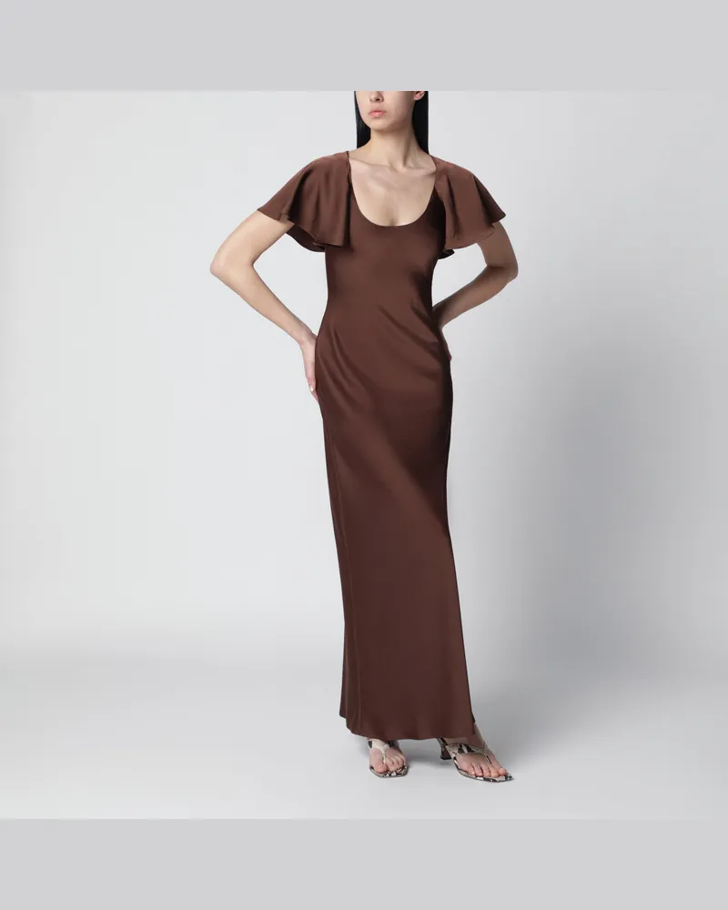 ROTATE Birger Christensen Langes Satinkleid mit fließenden Ärmeln in Braun Brown