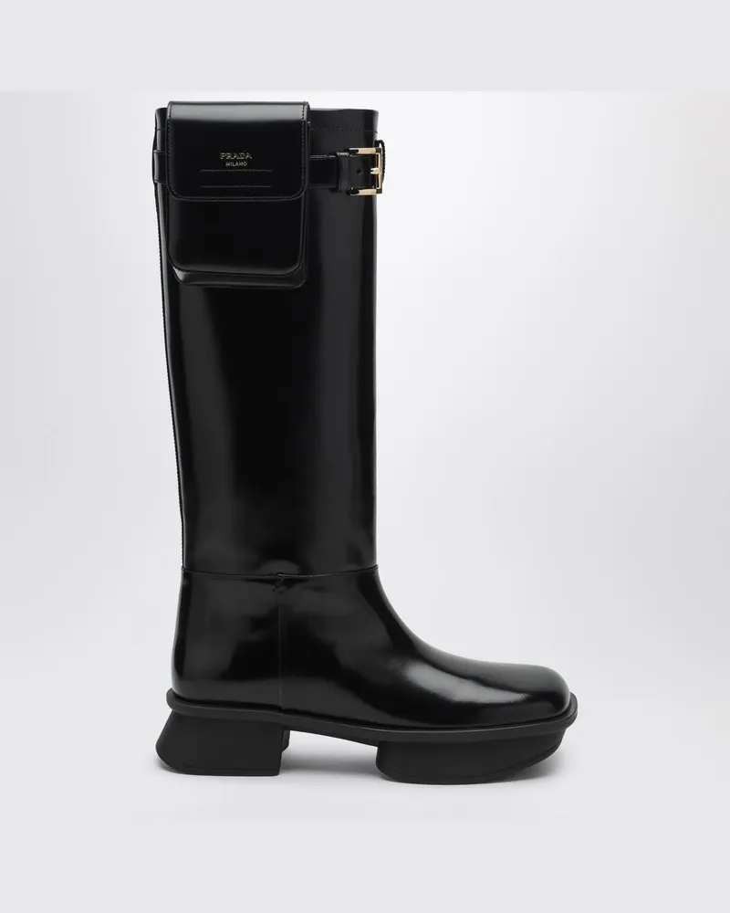 Prada Schwarzer Lederschuh mit Tasche Schwarz