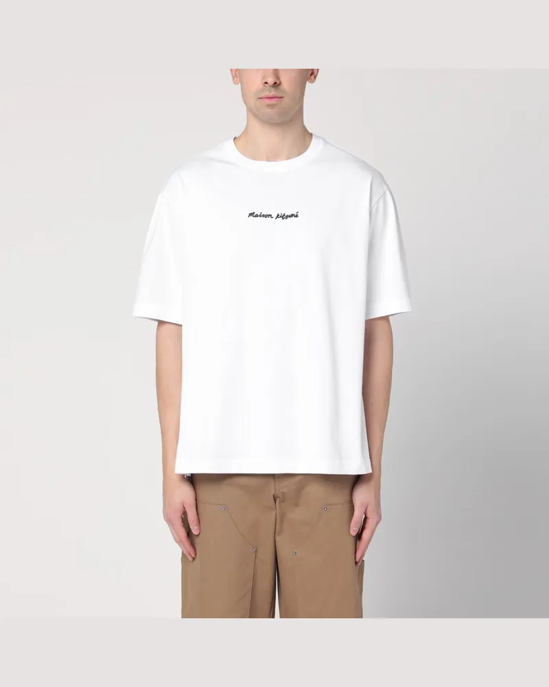 Kitsuné Weißes T-Shirt mit Rundhalsausschnitt aus Baumwolle