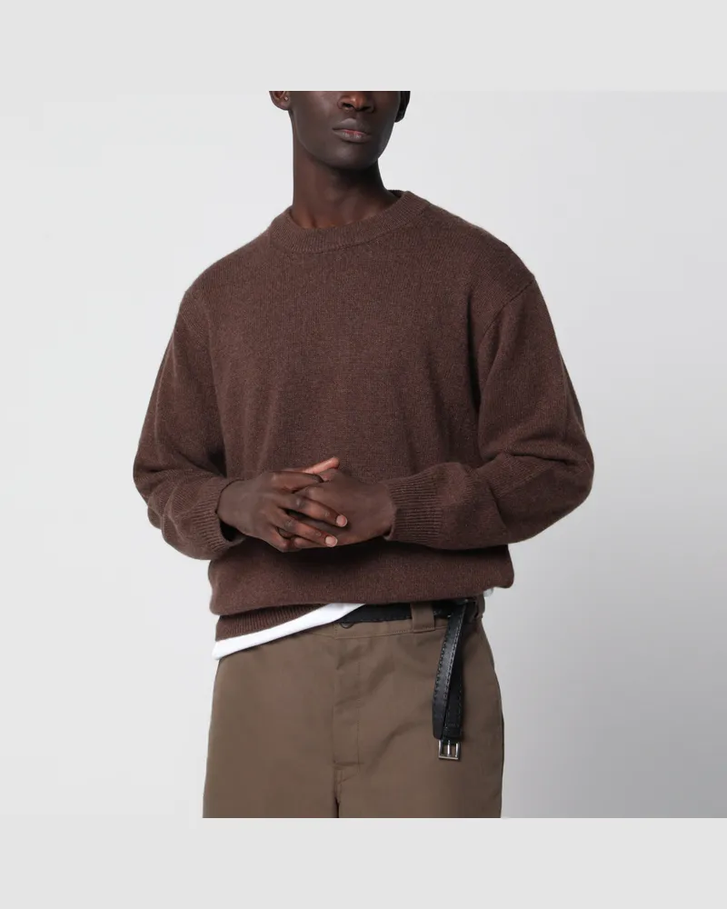 Prada Rundhalspullover aus recyceltem Kaschmir in Kakao Brown