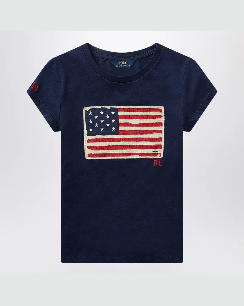 Ralph Lauren Marineblaue Jersey-T-Shirt mit Flagge 