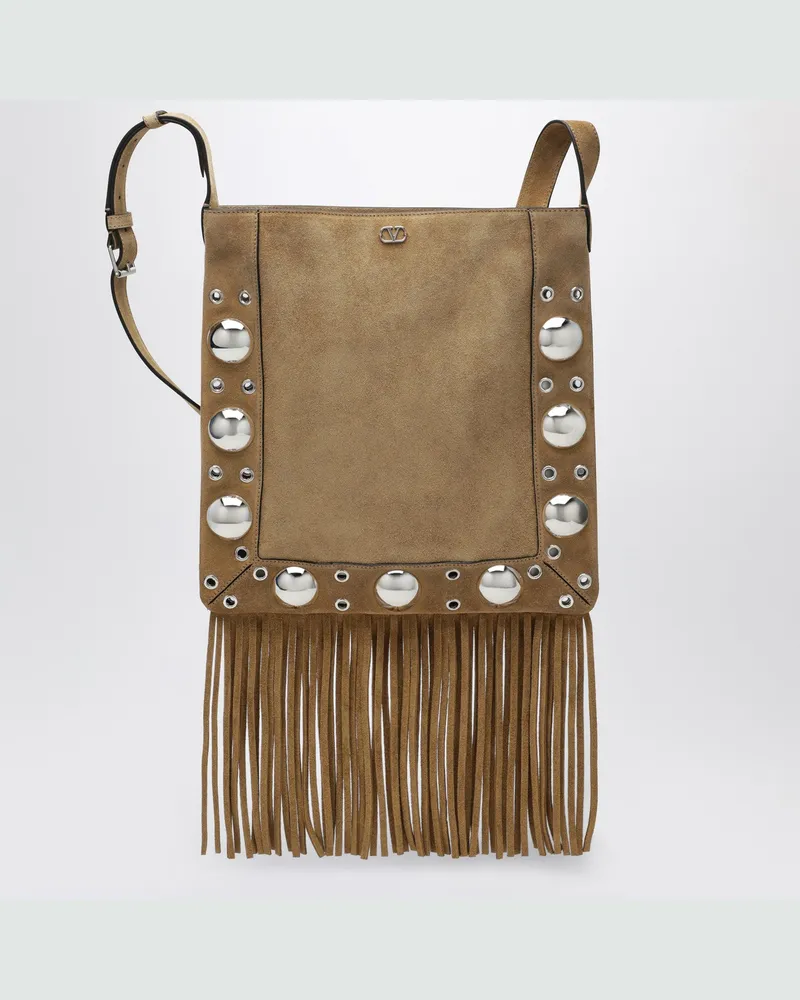 Valentino Garavani Beigefarbene Tasche Nellcôte aus Wildleder mit Fransen Beige