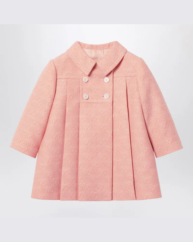 Gucci Rosafarbener Mantel aus Wollflanell mit GG-Motiv Rosa