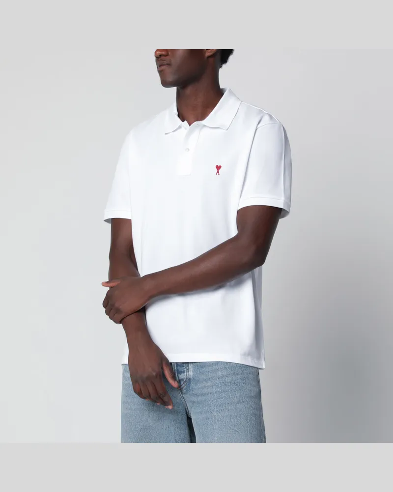 AMI Paris Weißes Ami De Coeur Polohemd White