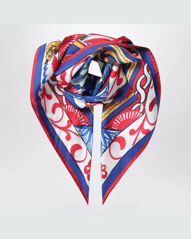 Dolce & Gabbana Quadratischer Seidentwill-Schal mit Carretto-Print Multicolor