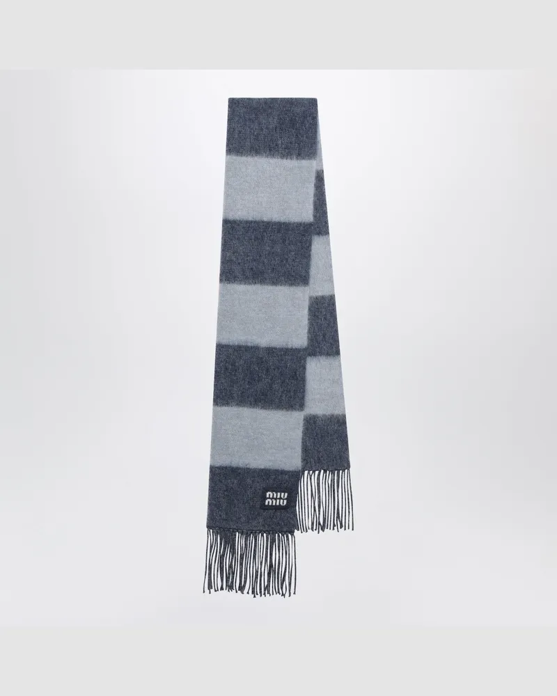 Miu Miu Gestreifter Schal aus blauem Mohair-Mix Blue
