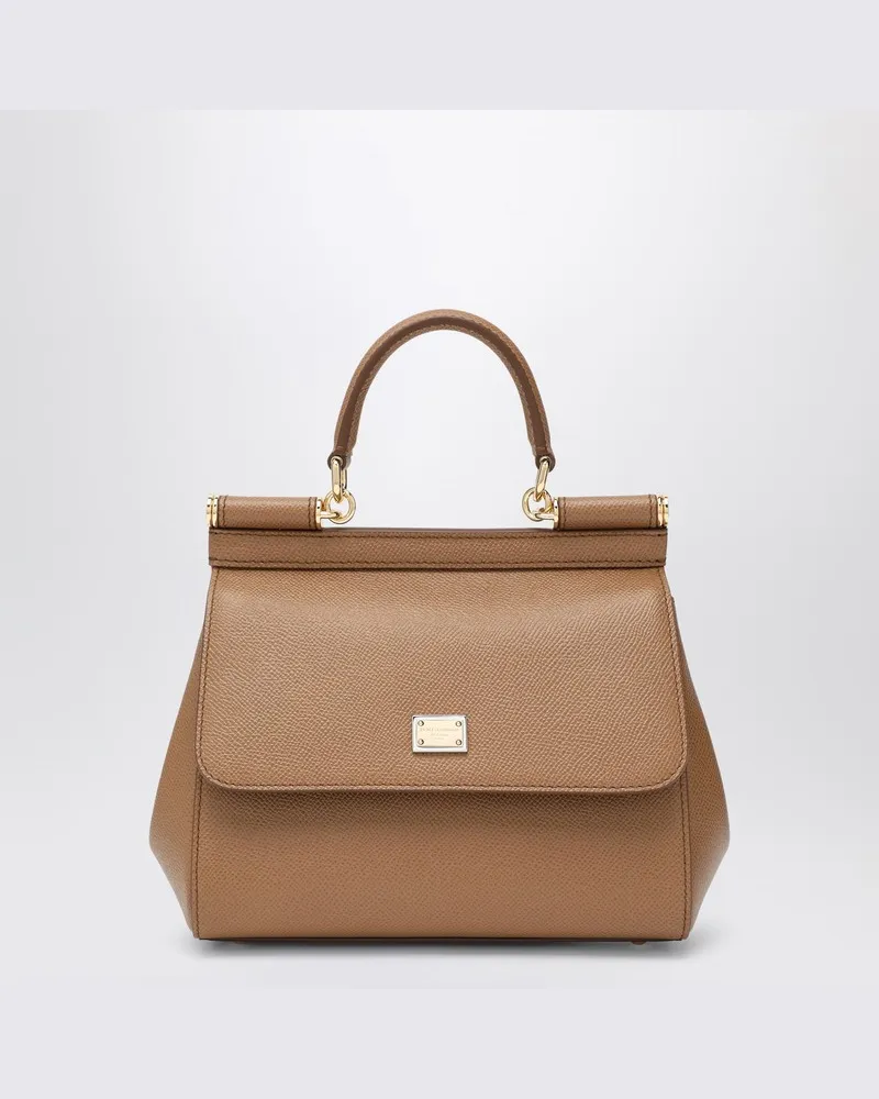 Dolce & Gabbana Mittlere karamellfarbene Sicily Handtasche Braun