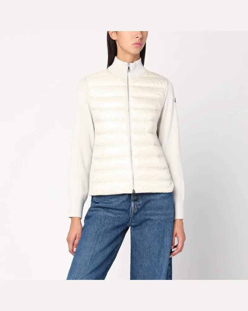 Moncler Weiße wattierte Strickjacke mit Reißverschluss Schwarz