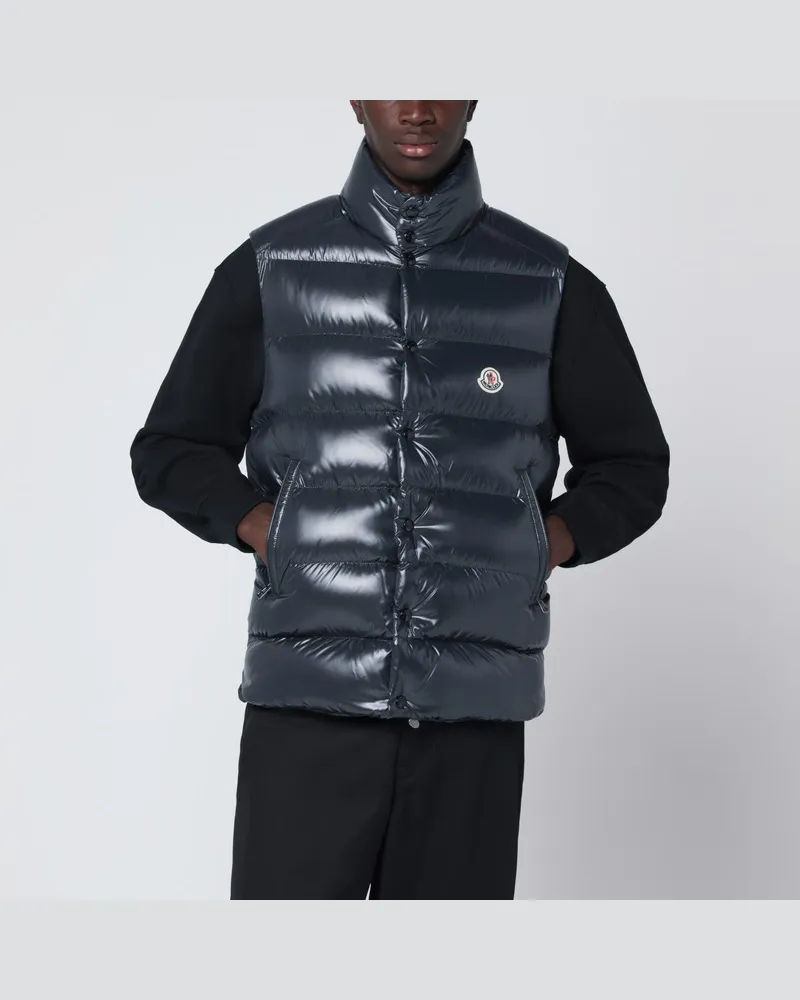 Moncler Glänzende dunkelblaue wattierte Weste Blau