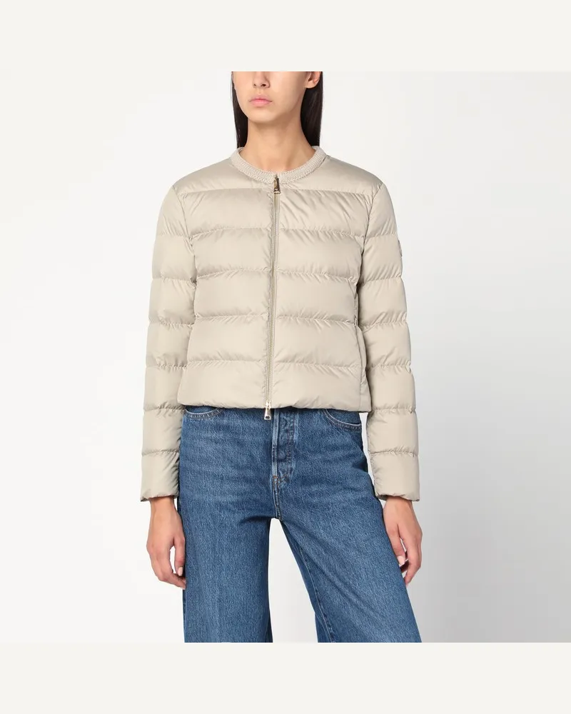 Moncler Kurz geschnittene Daunenjacke mit Reißverschluss in Hellbeige Beige