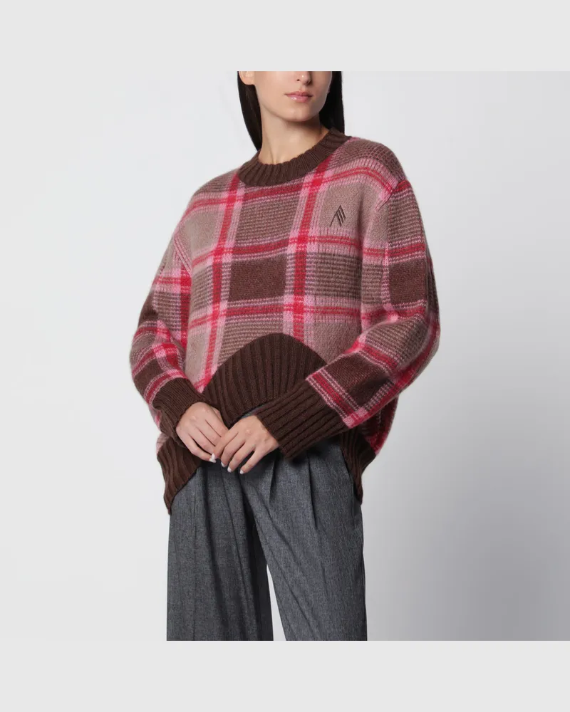 ATTICO Pullover aus Mohairmischung mit Karomuster in Kaffee/Rosa Multicolor