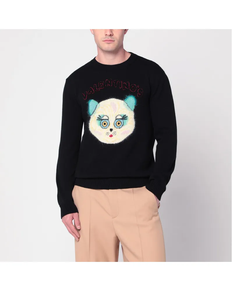 Valentino Garavani Schwarzer Pullover mit Le Chat de la Maison-Patch Black