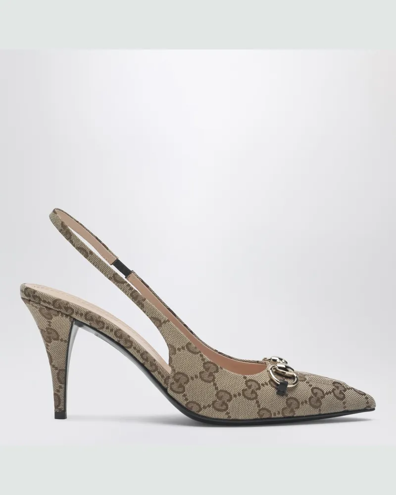 Gucci Slingback-Pumps aus Original GG mit Horsebit Brown