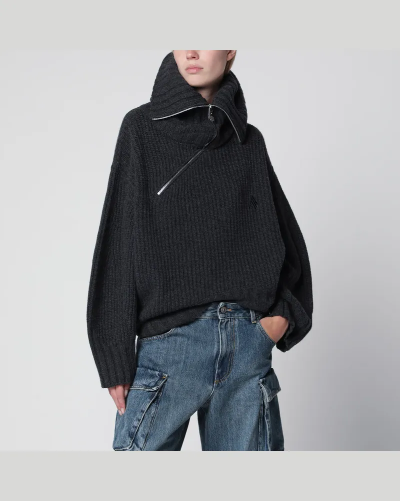 ATTICO Pullover mit Reißverschluss aus Wolle-Kaschmir in Dunkelgrau Grey