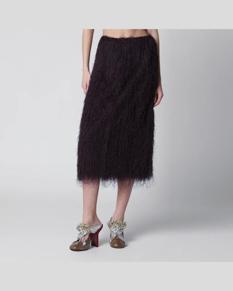 Dries van Noten Dunkellila Midirock mit Fransen Purple