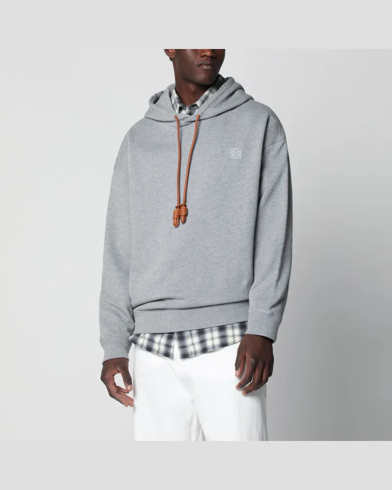 Loewe Grauer Mélange-Hoodie in Relaxed Fit mit Lederkordelzug Grey