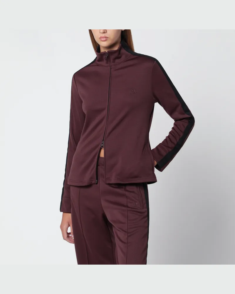 Courrèges Zweifarbiges Sweatshirt mit Reißverschluss in Dunkelrot/Schwarz Burgundy