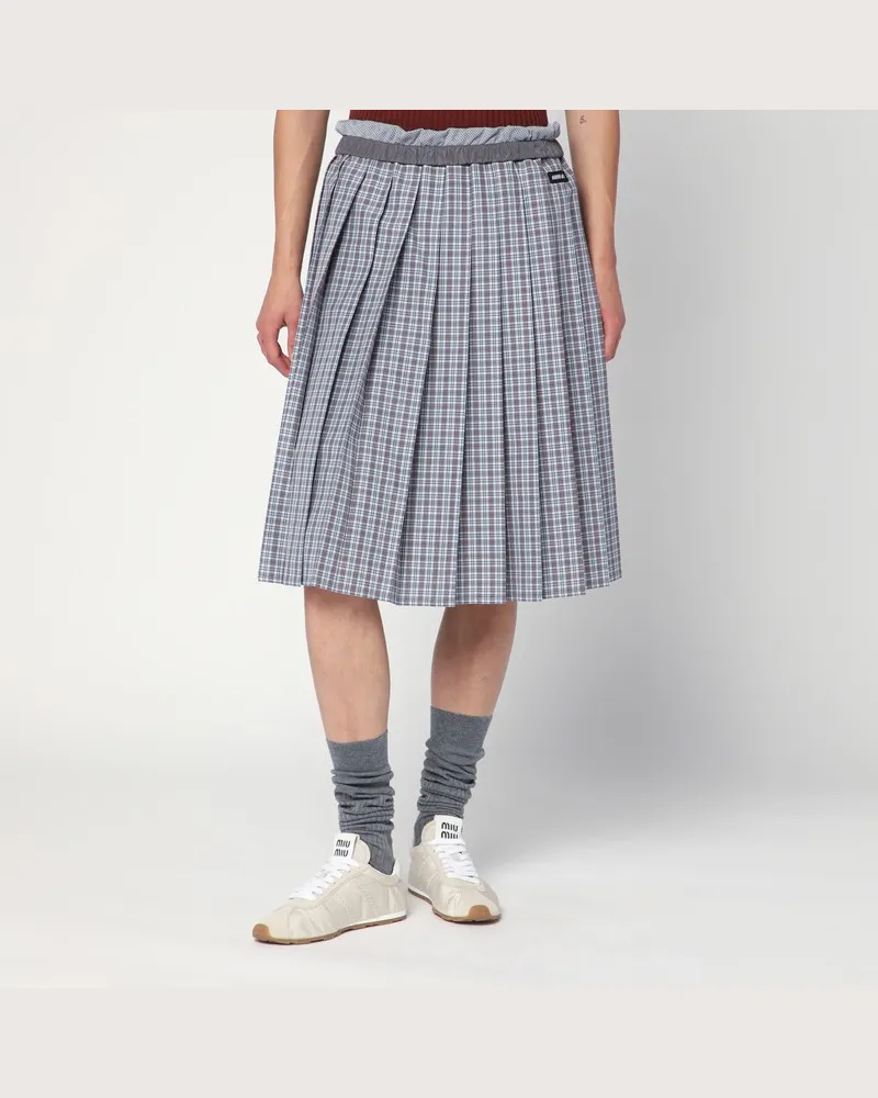 Miu Miu Faltenrock blau/bordeaux kariertes Muster Mehrfarbig
