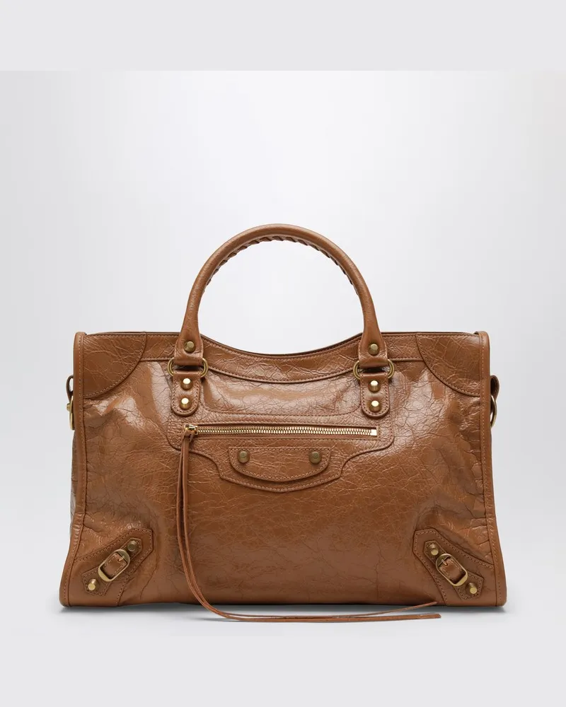 Balenciaga Le City mittelgroße Tasche in Camel/Antikgold Braun