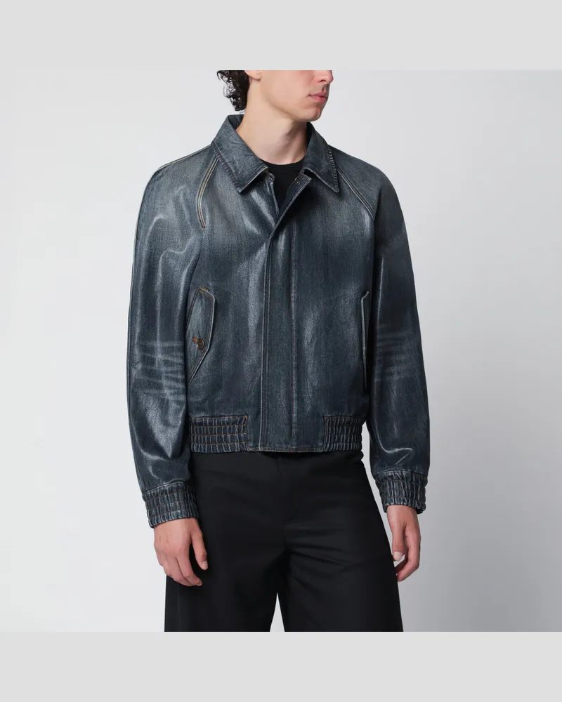 Burberry Aviatorjacke aus beschichtetem Denim in Mittelblau Blue