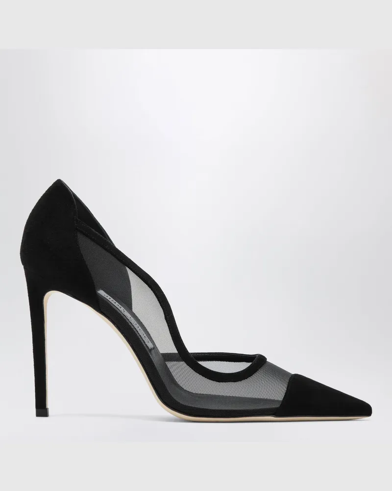 Jimmy Choo Brigitte 100 Pumps aus schwarzem Veloursleder und Mesh Black