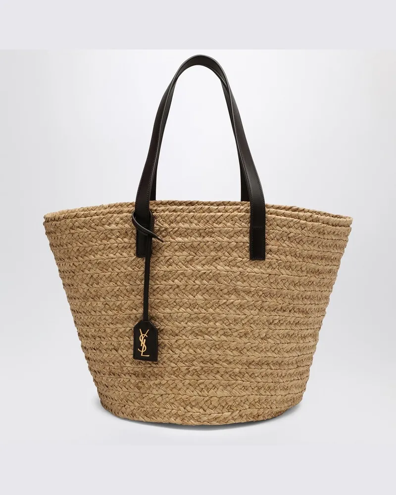 Saint Laurent Mittlere Tragetasche aus Bast Beige