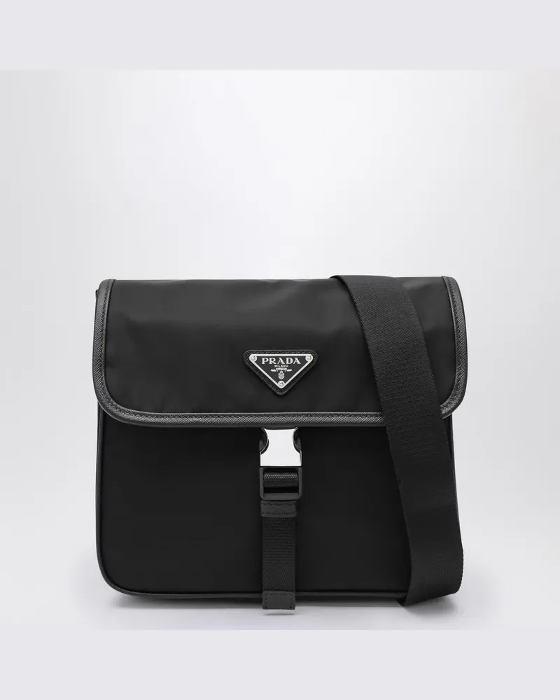 Prada Schultertasche aus Re-Nylon und schwarzem Saffiano Schwarz