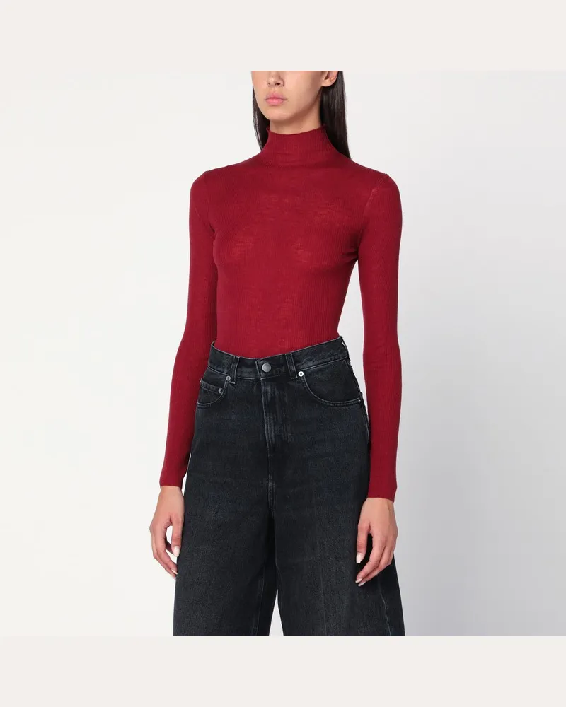 6397 Halbtransparenter Rollkragenpullover in Bordeaux Rot
