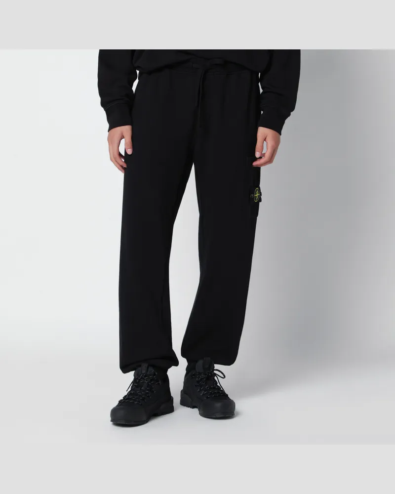 Stone Island Compass-Badge Tapered Trousers in Black Cotton Black