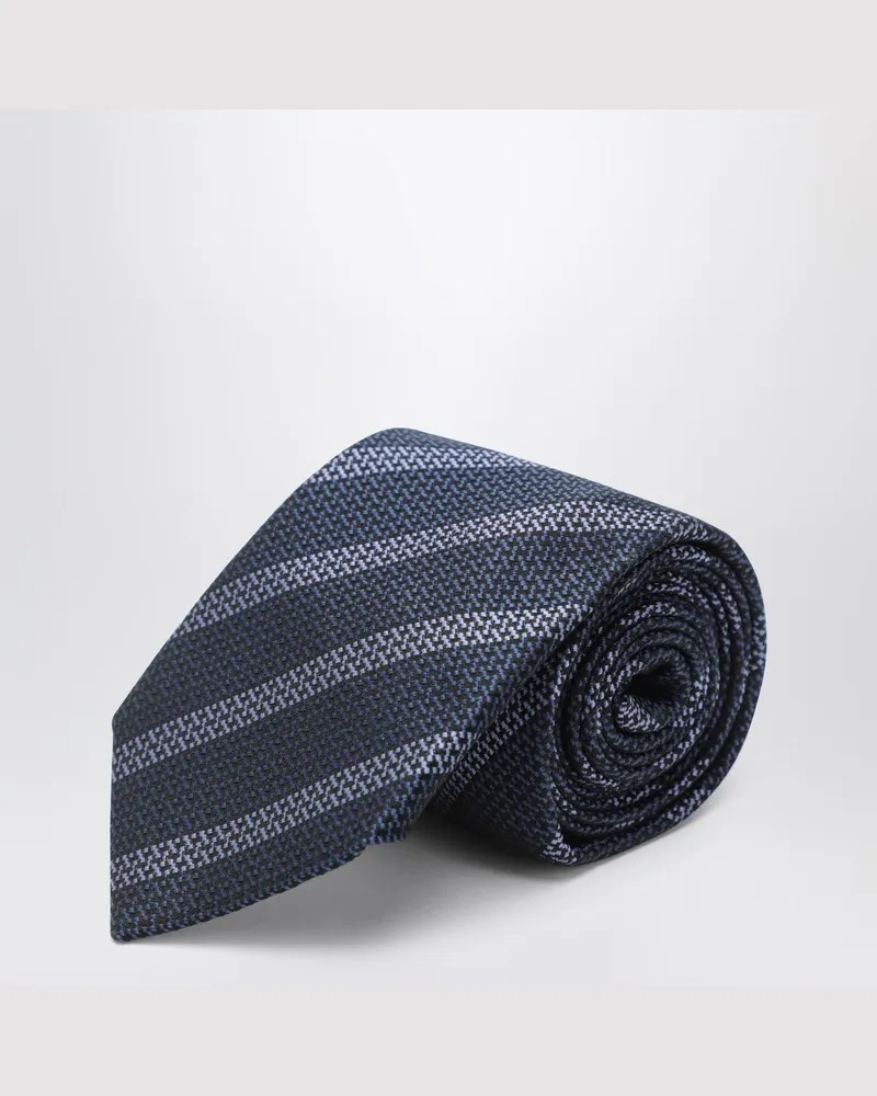 Brunello Cucinelli Saphirblaue Seidenkrawatte mit Streifen Grau