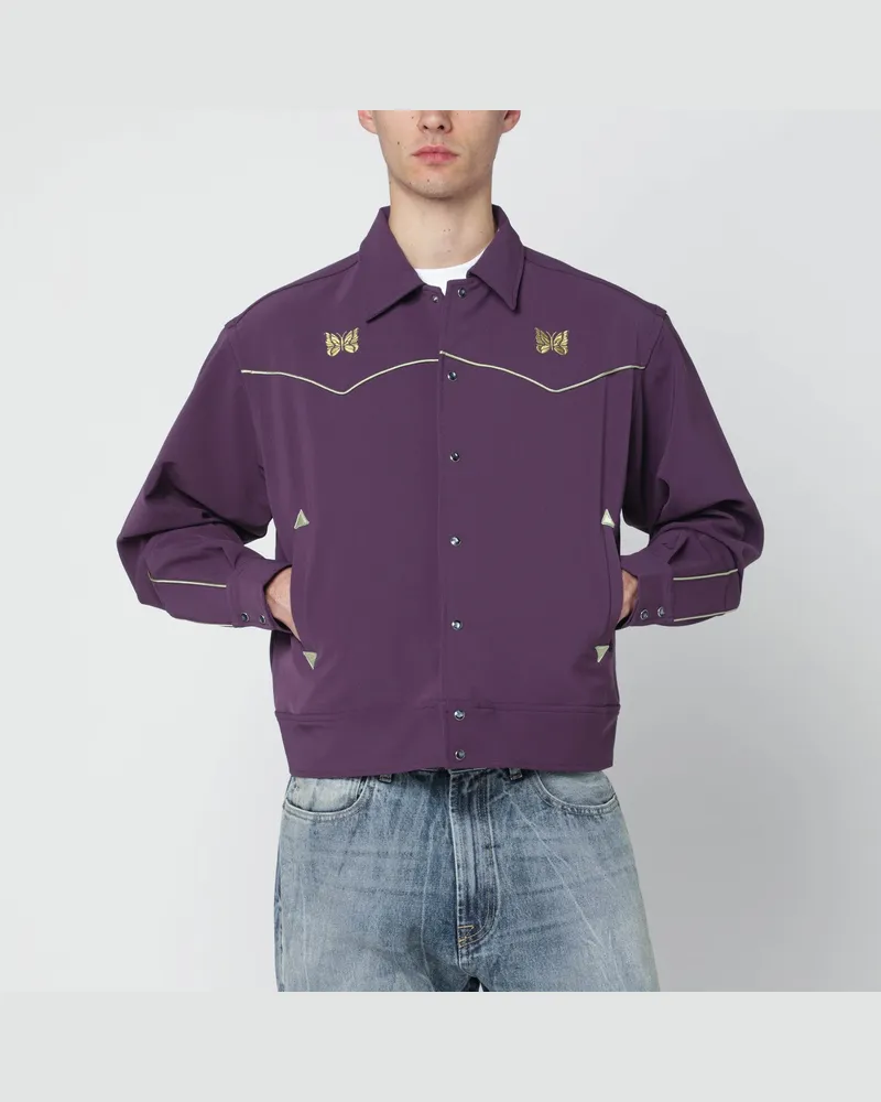 NEEDLES Violettes Hemd mit gelber Stickerei Purple