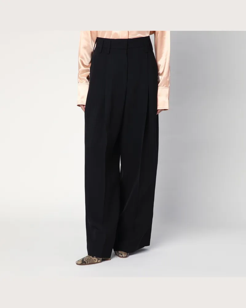 Jil Sander Weit geschnittene schwarze Hose aus Seidenmischung Schwarz