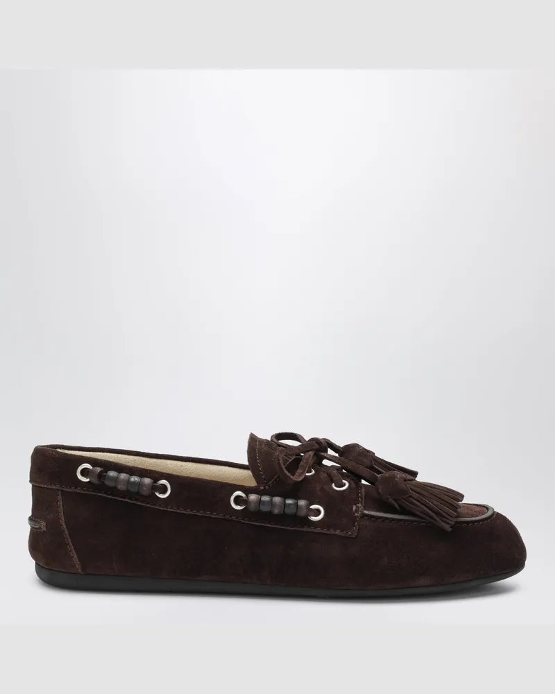 Miu Miu Deckschuhe aus Wildleder mit Quasten in Dunkelbraun Brown