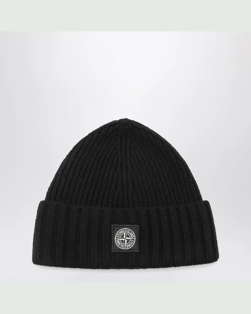 Stone Island Mütze in Schwarz aus Wollmischung mit Logo-Patch Black