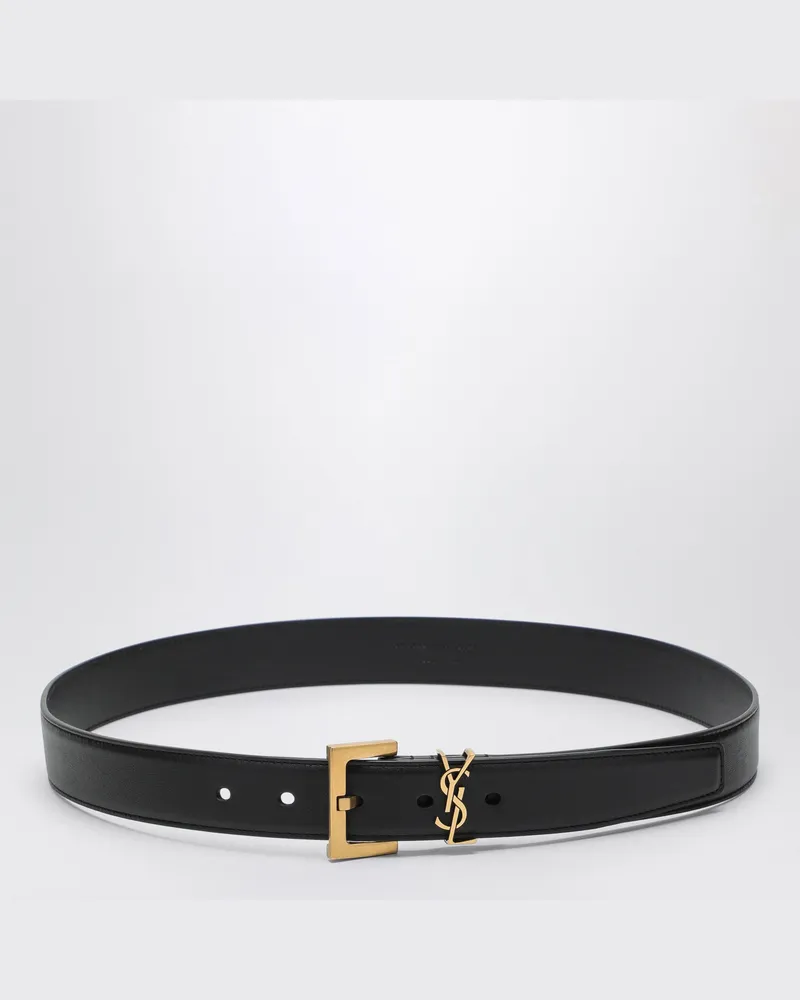 Saint Laurent Schwarzer Cassandre Gürtel aus Glattleder Black